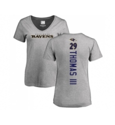 Football Women's Baltimore Ravens #29 Earl Thomas III Ash Backer V-Neck T-Shirt
