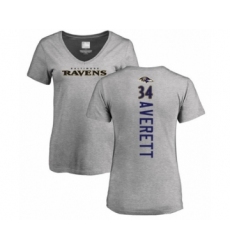 Football Women's Baltimore Ravens #34 Anthony Averett Ash Backer V-Neck T-Shirt