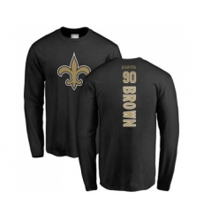 Football New Orleans Saints #90 Malcom Brown Black Backer Long Sleeve T-Shirt