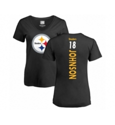 Women's Pittsburgh Steelers #18 Diontae Johnson Black Backer Slim Fit T-Shirt