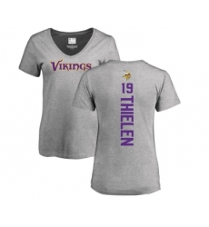 Football Women's Minnesota Vikings #19 Adam Thielen Ash Backer V-Neck T-Shirt