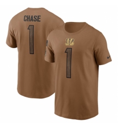 Men's Cincinnati Bengals #1 JaMarr Chase 2023 Brown Salute To Service T Shirt