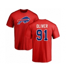 Football Buffalo Bills #91 Ed Oliver Red Name & Number Logo T-Shirt