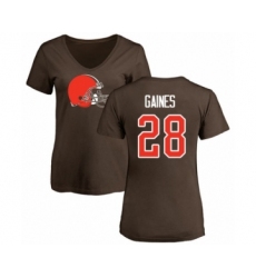 Football Women's Cleveland Browns #28 Phillip Gaines Brown Name & Number Logo T-Shirt