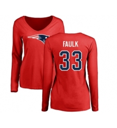 Football Women's New England Patriots #33 Kevin Faulk Red Name & Number Logo Slim Fit Long Sleeve T-Shirt