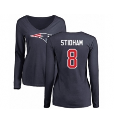 Football Women's New England Patriots #8 Jarrett Stidham Navy Blue Name & Number Logo Slim Fit Long Sleeve T-Shirt