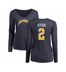 Football Women's Los Angeles Chargers #2 Easton Stick Navy Blue Name & Number Logo Long Sleeve T-Shirt