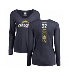 Football Women's Los Angeles Chargers #32 Nasir Adderley Navy Blue Backer Long Sleeve T-Shirt