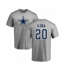 Football Dallas Cowboys #20 George Iloka Ash Name & Number Logo T-Shirt