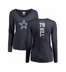 Football Women's Dallas Cowboys #79 Trysten Hill Navy Blue Name & Number Logo Slim Fit Long Sleeve T-Shirt