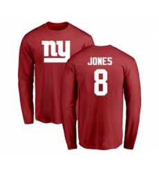 Football New York Giants #8 Daniel Jones Red Name & Number Logo Long Sleeve T-Shirt