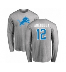 Football Detroit Lions #12 Danny Amendola Ash Name & Number Logo Long Sleeve T-Shirt