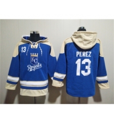 Men's Kansas City Royals #13 Salvador Perez Blue Ageless Must-Have Lace-Up Pullover Hoodie