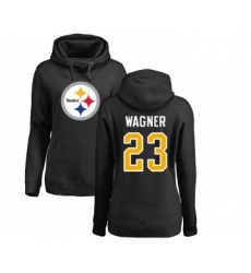 Football Women's Pittsburgh Steelers #23 Mike Wagner Black Name & Number Logo Pullover Hoodie