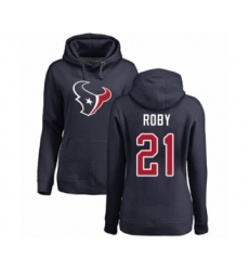Football Women's Houston Texans #21 Bradley Roby Navy Blue Name & Number Logo Pullover Hoodie