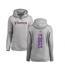 Football Women's Minnesota Vikings #14 Stefon Diggs Ash Backer Pullover Hoodie