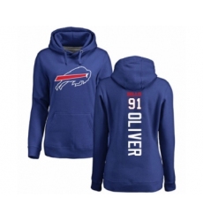 Football Women's Buffalo Bills #91 Ed Oliver Royal Blue Backer Pullover Hoodie