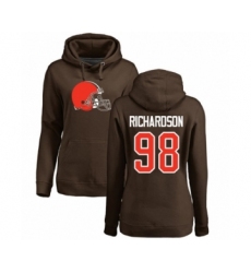 Football Women's Cleveland Browns #98 Sheldon Richardson Brown Name & Number Logo Pullover Hoodie