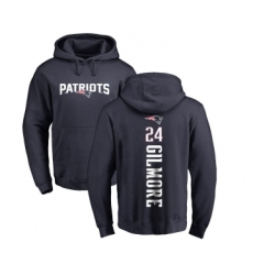 Football New England Patriots #24 Stephon Gilmore Navy Blue Backer Pullover Hoodie