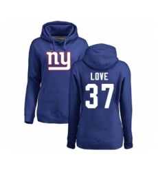 Football Women's New York Giants #37 Julian Love Royal Blue Name & Number Logo Pullover Hoodie