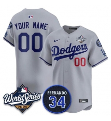 Men's Los Angeles Dodgers ACTIVE PLAYER Custom Gray 2025 World Series With No. 34 Patch Limited Stitched Jersey