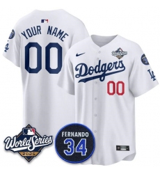 Men's Los Angeles Dodgers ACTIVE PLAYER Custom White 2025 World Series With No. 34 Patch Limited Stitched Jersey