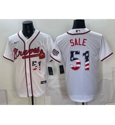 Men's Atlanta Braves #51 Chris Sale White USA 250 Fourth of July Home Stadium Stitched Baseball Jersey