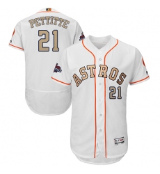Men's Majestic Houston Astros #21 Andy Pettitte White 2018 Gold Program Flex Base Authentic Collection MLB Jersey