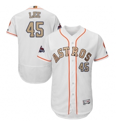 Men's Majestic Houston Astros #45 Carlos Lee White 2018 Gold Program Flex Base Authentic Collection MLB Jersey