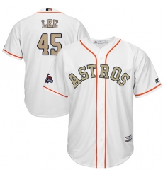 Youth Majestic Houston Astros #45 Carlos Lee Authentic White 2018 Gold Program Cool Base MLB Jersey