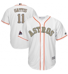 Men's Majestic Houston Astros #11 Evan Gattis Replica White 2018 Gold Program Cool Base MLB Jersey