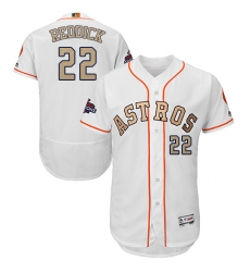 Men's Majestic Houston Astros #22 Josh Reddick White 2018 Gold Program Flex Base Authentic Collection MLB Jersey