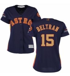 Women's Majestic Houston Astros #15 Carlos Beltran Authentic Navy Blue Alternate 2018 Gold Program Cool Base MLB Jersey