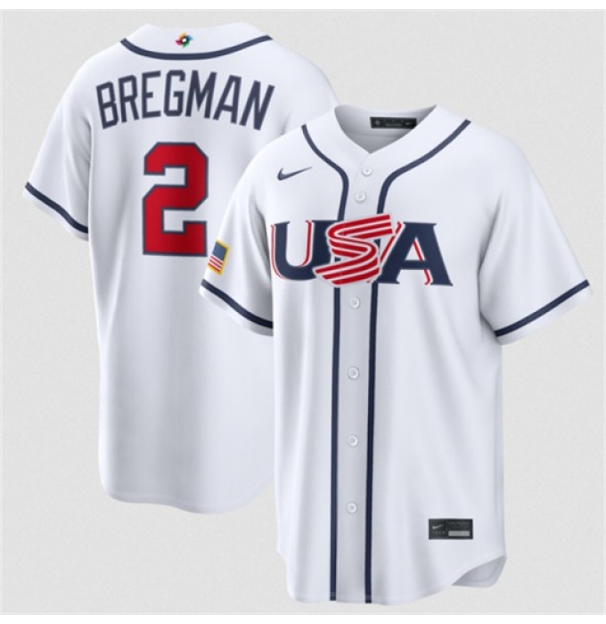 Men's USA Baseball #2 Alex Bregman White 2026 World Baseball Classic Home Stadium Stitched Jersey