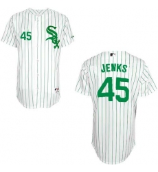 Men's Majestic Chicago White Sox #45 Bobby Jenks Authentic White/Green Strip MLB Jersey