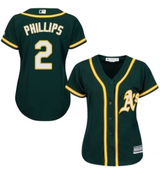 Women's Majestic Oakland Athletics #2 Tony Phillips Authentic Green Alternate 1 Cool Base MLB Jersey