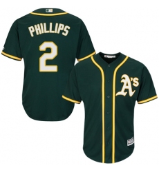 Youth Majestic Oakland Athletics #2 Tony Phillips Authentic Green Alternate 1 Cool Base MLB Jersey