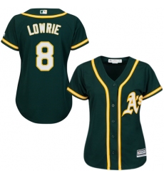 Women's Majestic Oakland Athletics #8 Jed Lowrie Authentic Green Alternate 1 Cool Base MLB Jersey