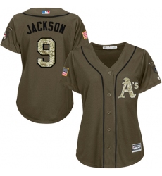 Women's Majestic Oakland Athletics #9 Reggie Jackson Replica Green Salute to Service MLB Jersey