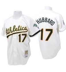 Men's Mitchell and Ness Oakland Athletics #17 Glenn Hubbard Replica White Throwback MLB Jersey