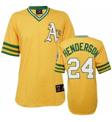 Men's Mitchell and Ness Oakland Athletics #24 Rickey Henderson Authentic Gold Throwback MLB Jersey