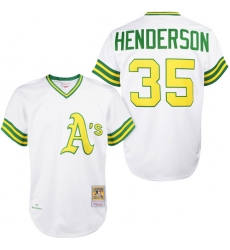 Men's Mitchell and Ness Oakland Athletics #35 Rickey Henderson Authentic White 1979 Throwback MLB Jersey