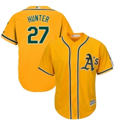 Youth Majestic Oakland Athletics #27 Catfish Hunter Authentic Gold Alternate 2 Cool Base MLB Jersey