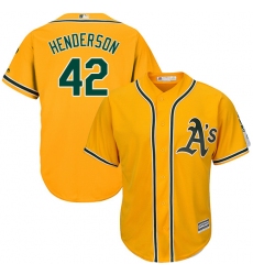 Youth Majestic Oakland Athletics #42 Dave Henderson Authentic Gold Alternate 2 Cool Base MLB Jersey