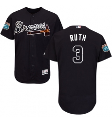 Men's Majestic Atlanta Braves #3 Babe Ruth Navy Blue Alternate Flex Base Authentic Collection MLB Jersey