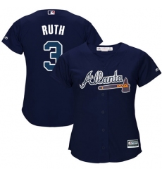 Women's Majestic Atlanta Braves #3 Babe Ruth Authentic Blue Alternate Road Cool Base MLB Jersey