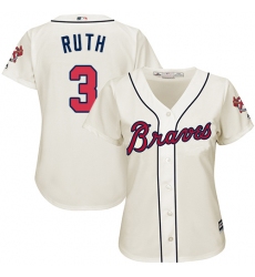 Women's Majestic Atlanta Braves #3 Babe Ruth Authentic Cream Alternate 2 Cool Base MLB Jersey