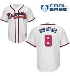 Men's Majestic Atlanta Braves #8 Bob Uecker Replica White Home Cool Base MLB Jersey