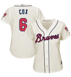 Women's Majestic Atlanta Braves #6 Bobby Cox Replica Cream Alternate 2 Cool Base MLB Jersey