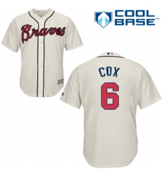 Youth Majestic Atlanta Braves #6 Bobby Cox Replica Cream Alternate 2 Cool Base MLB Jersey